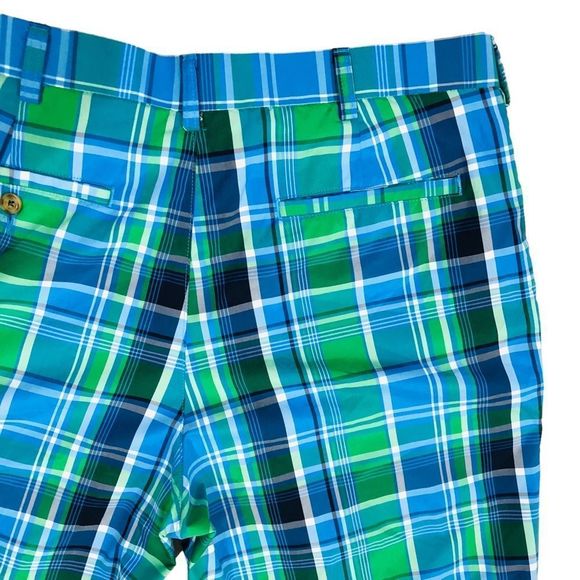 NWOT PGA Tour Golf Blue Green  Plaid Flat Front Quick Dry Men’s Short Sz 34 - Picture 4 of 9